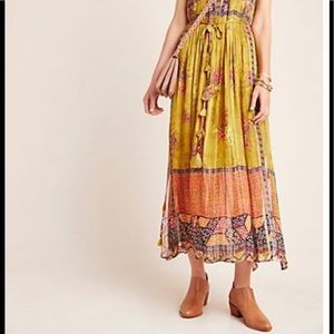 Anthropologie Citrus Embroidered Maxi Dress